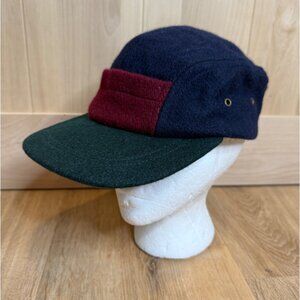 Vintage 50s Wool 5 Panel Cap Color Block Adjustable Leather Strap